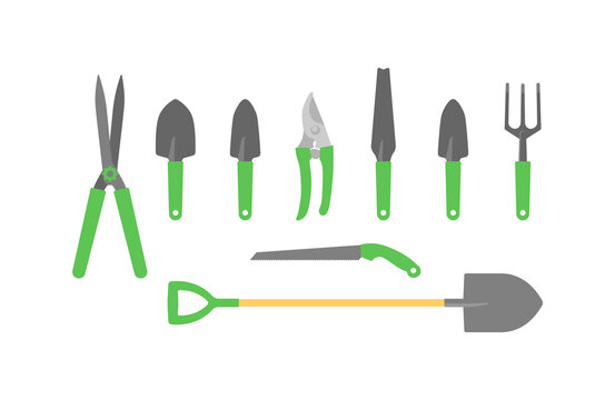 Collection of garden tools. Vector illustration on white background. Vector flat trend illustration on white background.