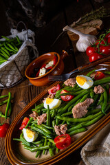 Rustic green bean salad with egg and tuna