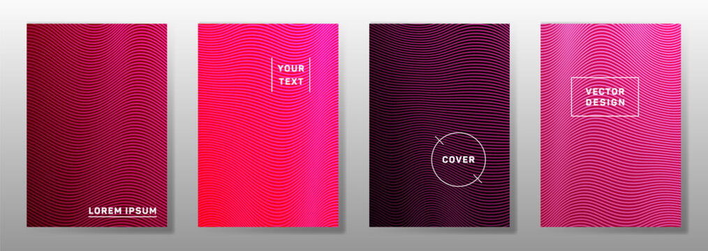 Wave halftone backgrounds dynamic cover templates vector set. Geometric wavy lines halftone 