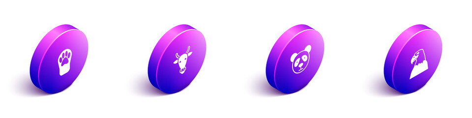 Set Isometric Paw print, Cow head, Cute panda face and Eagle icon. Vector. © Vadim