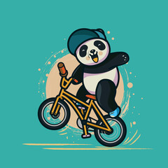 Panda riding a bike. Vector cartoon illustration