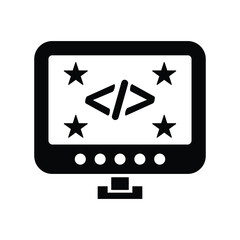 Clean code, coding icon. Black vector on isolated white background.
