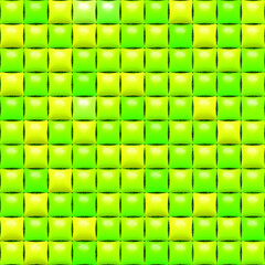 Green and yellow gradient mosaic tiles background. Square pattern with geometric design. 3D vector illustration. Seamless pattern.
