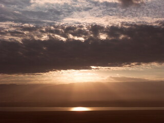 Sunrise hike to the old ruins of the archeological site of Masada in Israel by the Dead Sea
