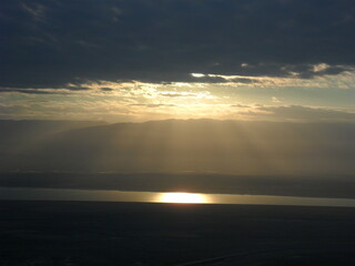 Sunrise hike to the old ruins of the archeological site of Masada in Israel by the Dead Sea