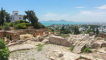 Fototapeta na wymiar View of the ruins of an ancient Carthaginian city in Tunis