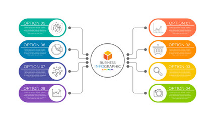 Infographic circle element template can be used for workflow layout, diagram, number options, web design. Infographic business concept with 8 option, parts, steps or processes.