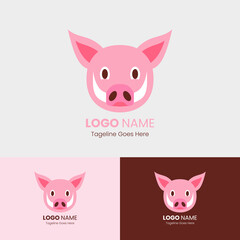 pig logo design with horns. inspired by the wild boar in Indonesia but it doesn't leave a cute impression with the pink color.