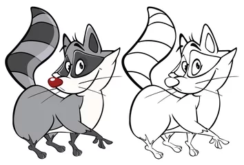 Gardinen Vector Illustration of a Cute Cartoon Character Raccoon  for you Design and Computer Game. Coloring Book Outline Set  © liusa