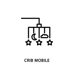 Baby crib mobile flat line icon. Vector illustration newborn sleep toy.
