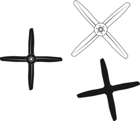 Aircraft propeller, Aircraft propeller Symbol, Aircraft propeller illustration, Aircraft propeller silhouettes isolated on white background. Aircraft propeller Clip Art, Vintage aircraft propeller.
