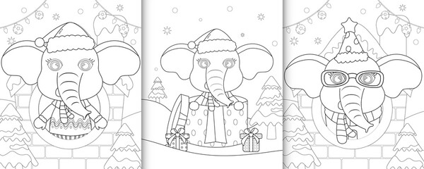coloring book with cute elephant christmas characters