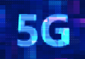 5G Network Internet Mobile icon technology blue background. Abstract digital machine learning with digital future design concept.