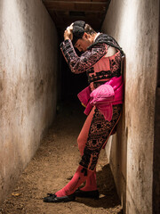concentrated bullfighter waiting his turn