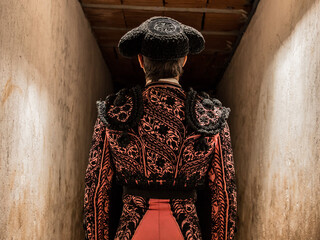 concentrated bullfighter waiting his turn