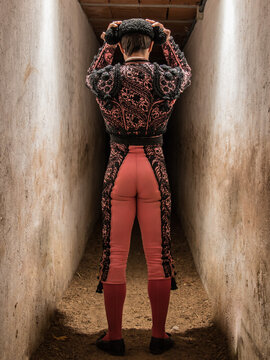concentrated bullfighter waiting his turn