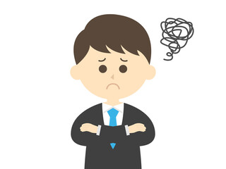 腕を組んで悩むビジネスマンのイラスト