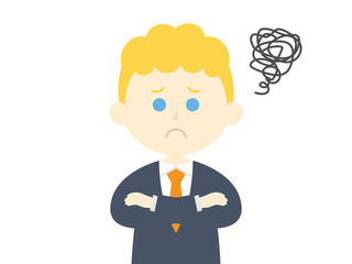 腕を組んで悩む白人ビジネスマンのイラスト
