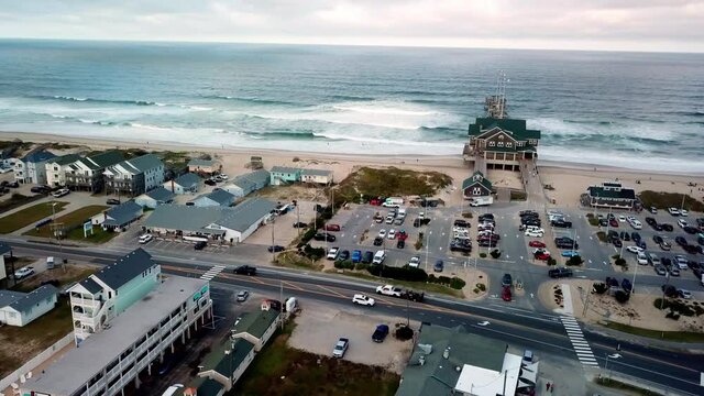 Aerial Jenettes Pier at Nags Head NC, Nags Head North Carolina in 4k
