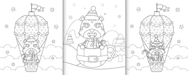 coloring book with cute tiger christmas characters