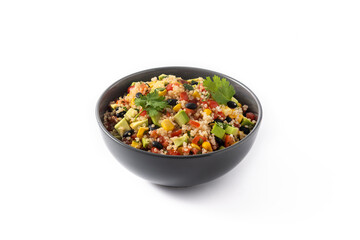 Mexican salad with quinoa in bowl isolated on white background