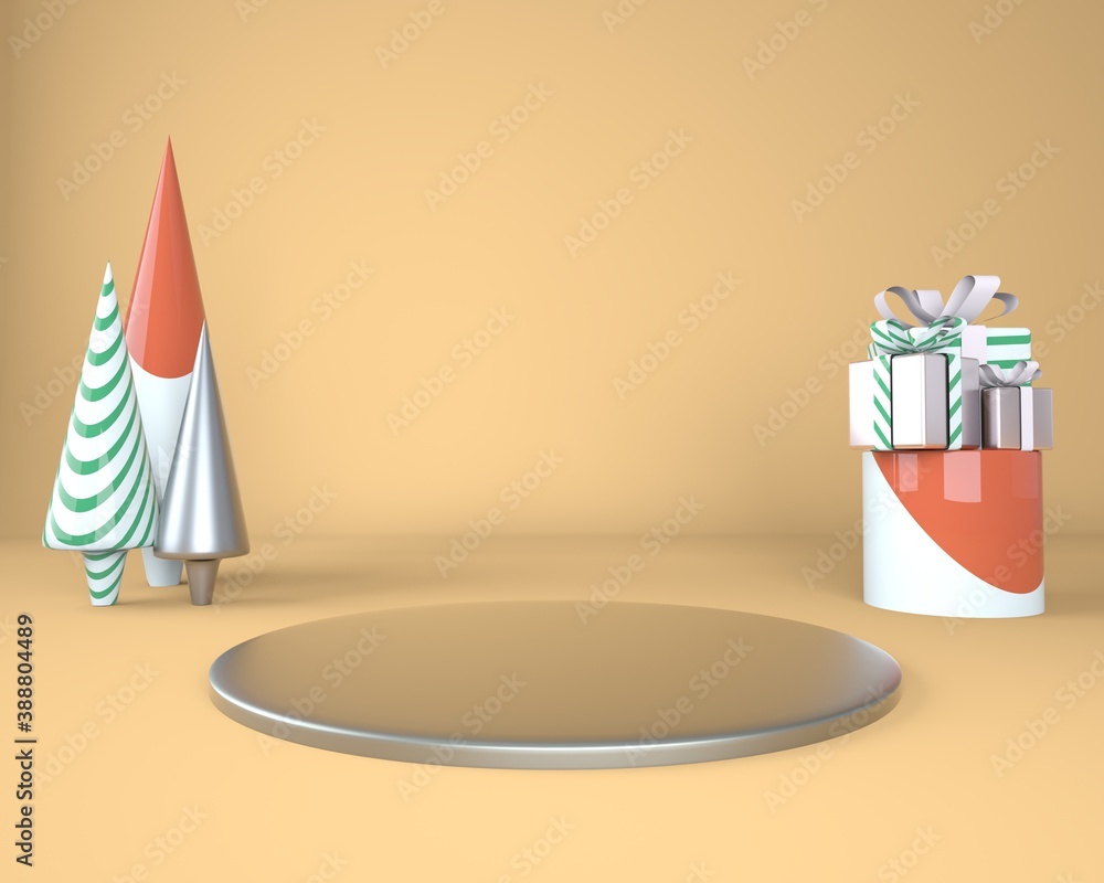 Aufkleber christmas background with christmas tree and stage for product display. 3d rendering.