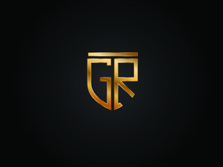 GR shield shape Gold Color logo Design