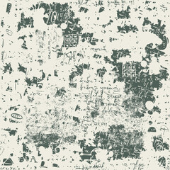 Abstract seamless pattern with handwritten unreadable Lorem Ipsum text and spots on the old paper backdrop. Crazy vector repeating background in retro style, wallpaper, wrapping paper, fabric, textile