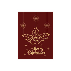 Merry christmas minimalist card with holly berry icon, colorful design