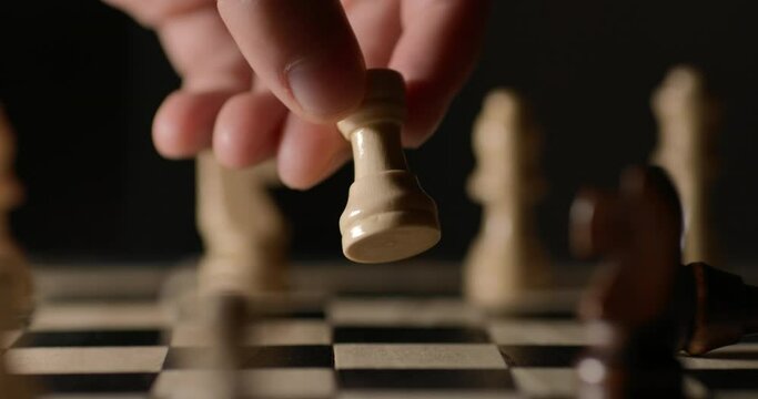 Game of Chess. Close Up of Hand Confident Businessman Playing Chess Game to Development Analysis Strategy Plan, Leader and Teamwork Concept for Success. Business Solutions, Success Strategy.
