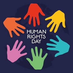 human rights day design with colorful hands around