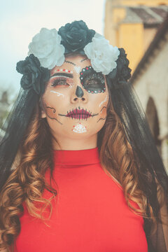 woman made up of catrina mexican cultural tradition