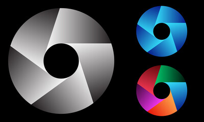 5 segments circle with gradient. Art metallic circle logo or icon.