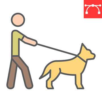 Blind Man With Guide Dog Color Line Icon, Disability And Pet, Blind With Guide Dog Sign Vector Graphics, Editable Stroke Filled Outline Icon, Eps 10.