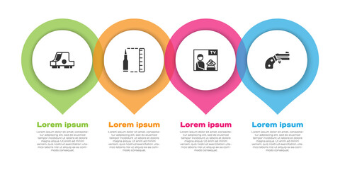Set Collimator sight, Bullet, Advertising weapon and Small gun revolver. Business infographic template. Vector.