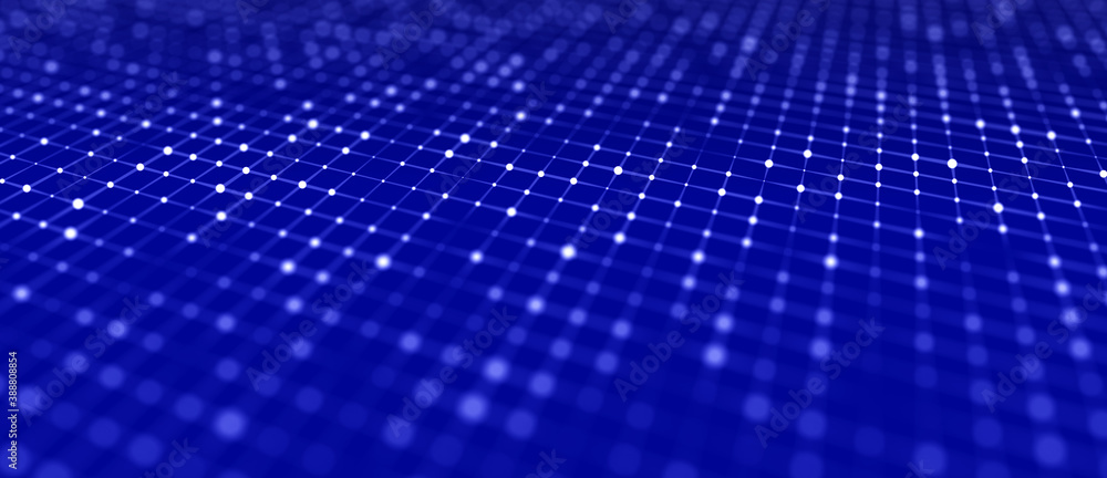 Aufkleber abstract perspective grid. digital background in retro style. wireframe landscape on blue background