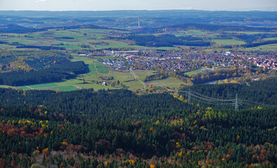 Blick vom Plettenberg, Schwäbische Alb, zum Thyssenturm bei Rottweil