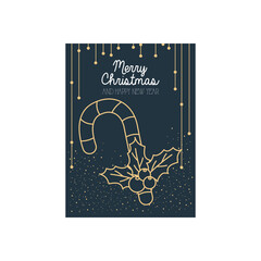 Merry christmas minimalist card with christmas stick and holly berry, colorful design