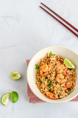 Vertical Top Down Photo of Shrimp and Cauliflower Fried Rice