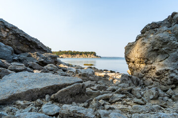 rocky coast of the lake