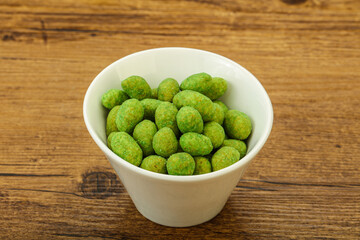 Spicy wasabi peanuts in the bowl