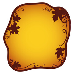 Autumnal Sign Decorated with Leaves and Vines Silhouettes, Vector Illustration