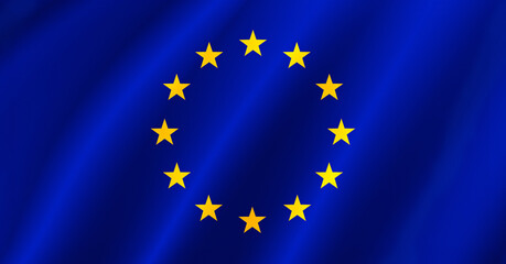 Waving European Union Flag. Waving Flag of Europe. Vintage wavy closeup EU flag, Illustration