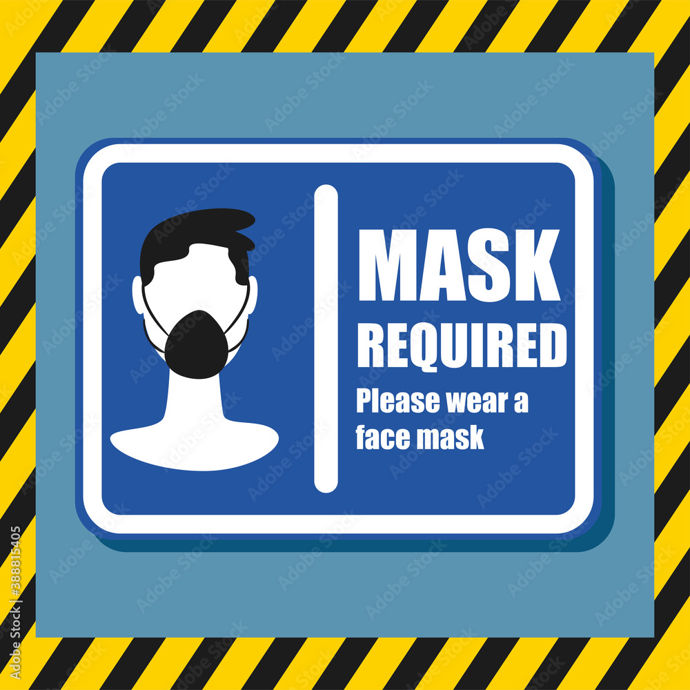 Poster mask required design man using facemask in road sign vector design