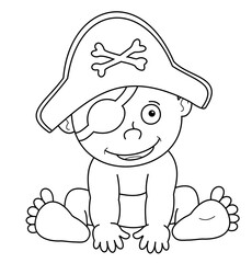 Pirate Baby Captain Coloring Book Page