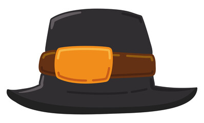 Pilgrim Hat with Band and Buckle in Flat Design, Vector Illustration