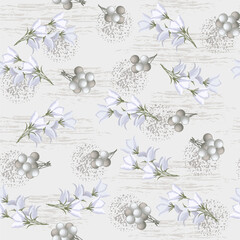 Seamless vintage floral pattern for gift wrap, fabric, cower and interior design. Abstract pattern with circles elements, flowers and berries