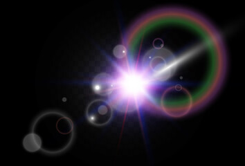 Bright beautiful star.Vector illustration of a light effect on a transparent background.