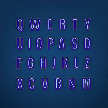 Blue neon letters vector set