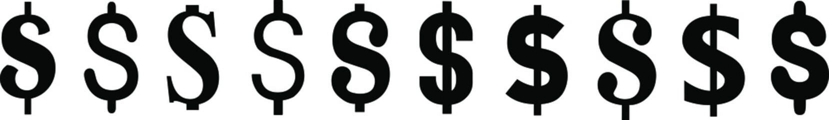 Dollar sign $ us-dollar symbol black sale cash money currency icons black vector illustrations